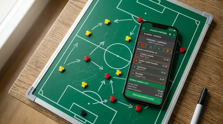 Telemóvel com aplicação de apostas desportivas e seleções múltiplas no ecrã