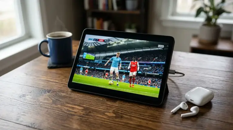 Tablet a reproduzir transmissão ao vivo de evento desportivo