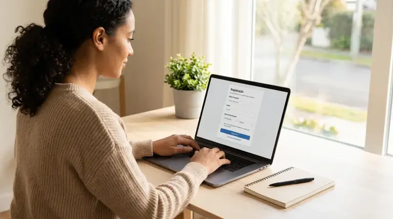 Pessoa a utilizar computador portátil para registar-se num site de apostas