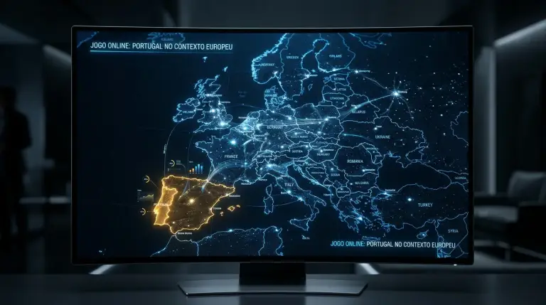 Mapa da Europa iluminado num ecrã digital moderno